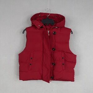 Gap Puffer Vest Womens Large Red Hooded Down Winter San Francisco Love Lined